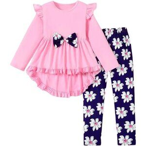 Kid Toddler Girl Clothes Bowknot Ruffle Sleeve Top + Floral Allover Pants 2PC